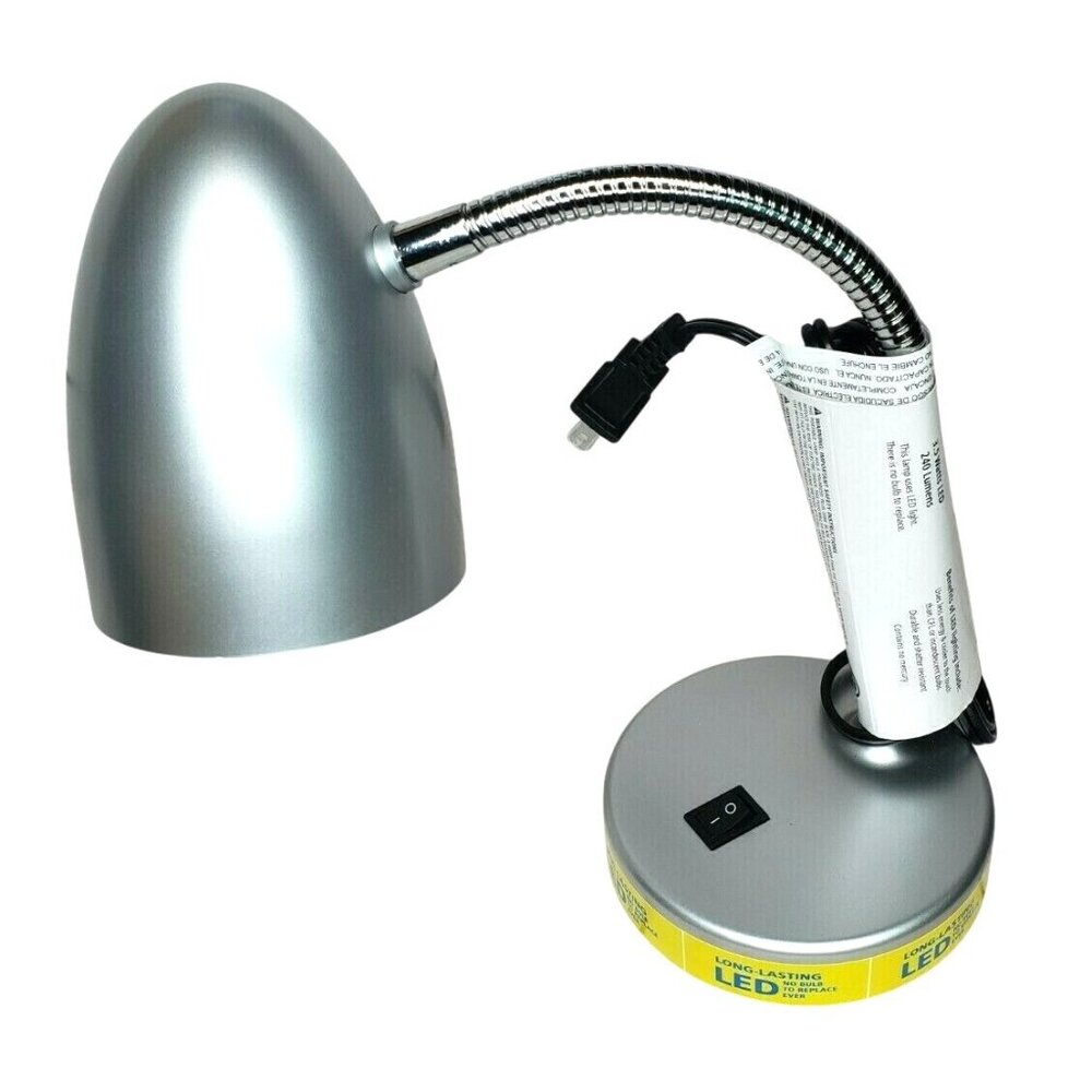 Mainstays Silver LED Desk Lamp – 3.5W Flexible Gooseneck, Long-Lasting Light